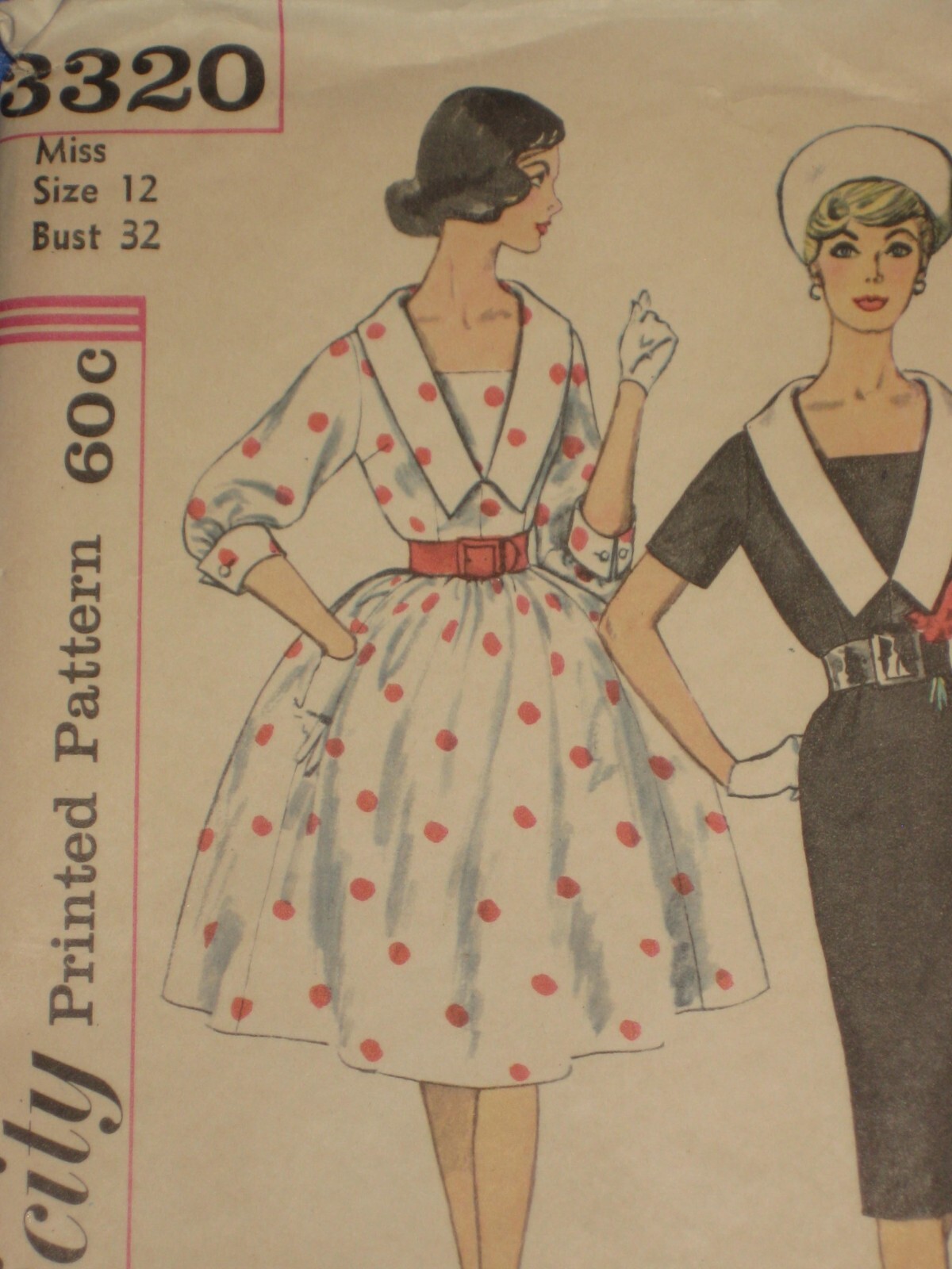 Vintage Simplicity 3320 Misses Dress Size 12 Bust 32 Waist 25 Full Straight Skrt