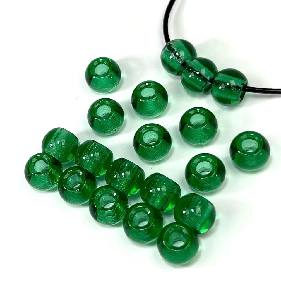 Czech Glass Druk Large Hole Beads 12mm Emerald green with matted hole 12pcs J514