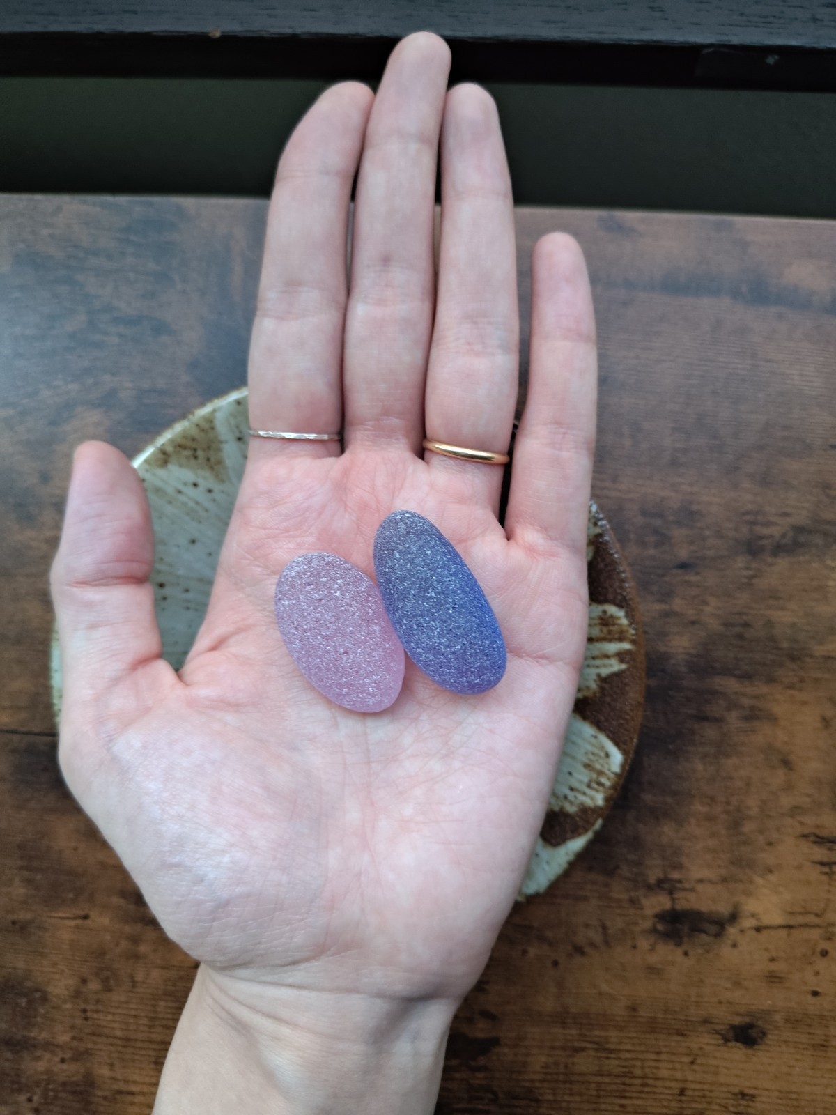 Beautiful rare color sea glass 2pcs, surf tumbled, weathered, beach glass, 161