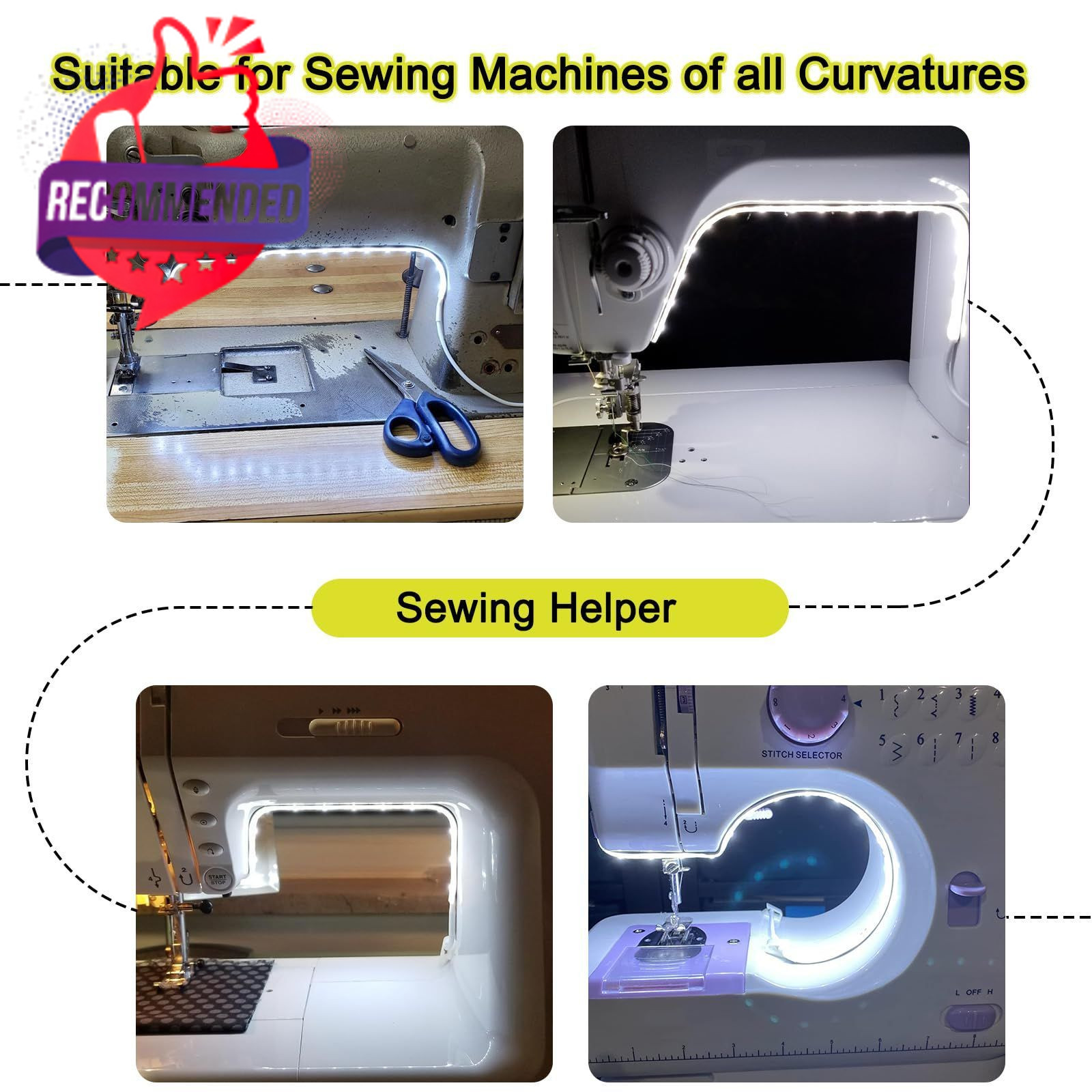 Sewing Machine Led Light Strip With Touch Dimmer, Usb Powered 6500k Cold White