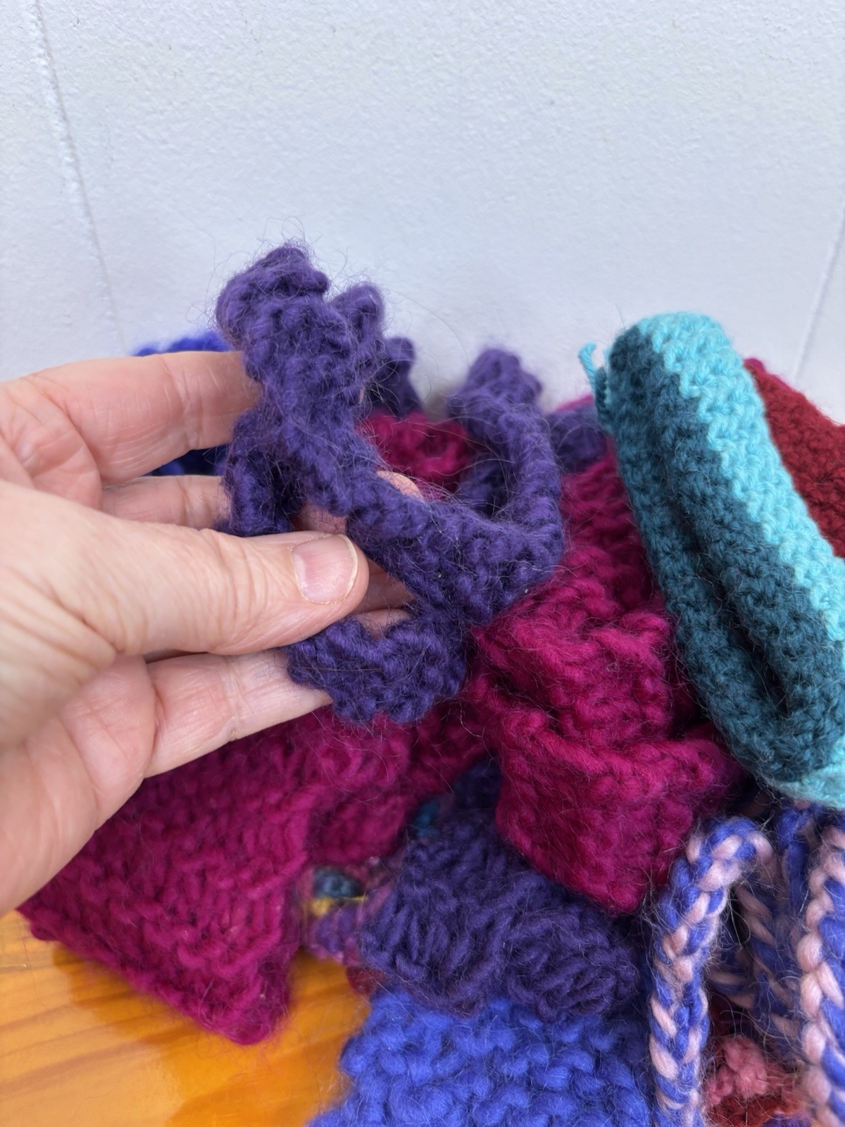 Mixed Lot Of Abandoned Knitting Projects Variety Unfinished Colorful Scrap Yarn