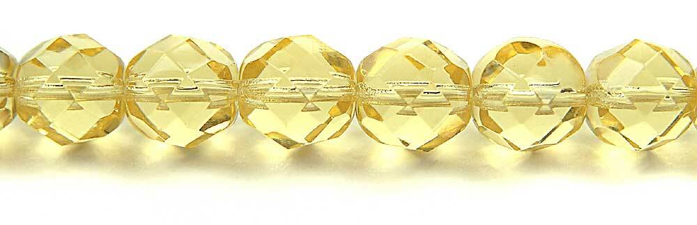 Czech Fire Polished Round Faceted Glass Beads Jonquil color, 16″ strand, yellow