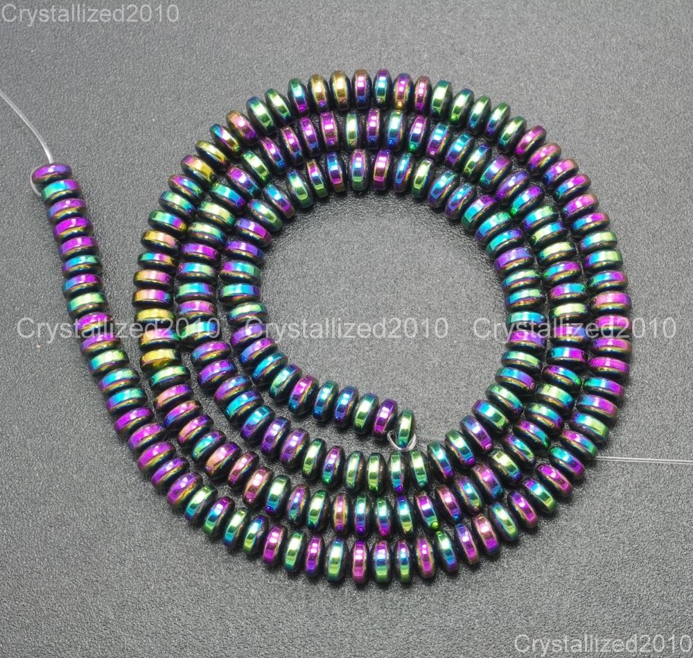 Hematite Gemstone Rondelle Spacer Beads 2mm 3mm 4mm 6mm 8mm Smooth Faceted 16″