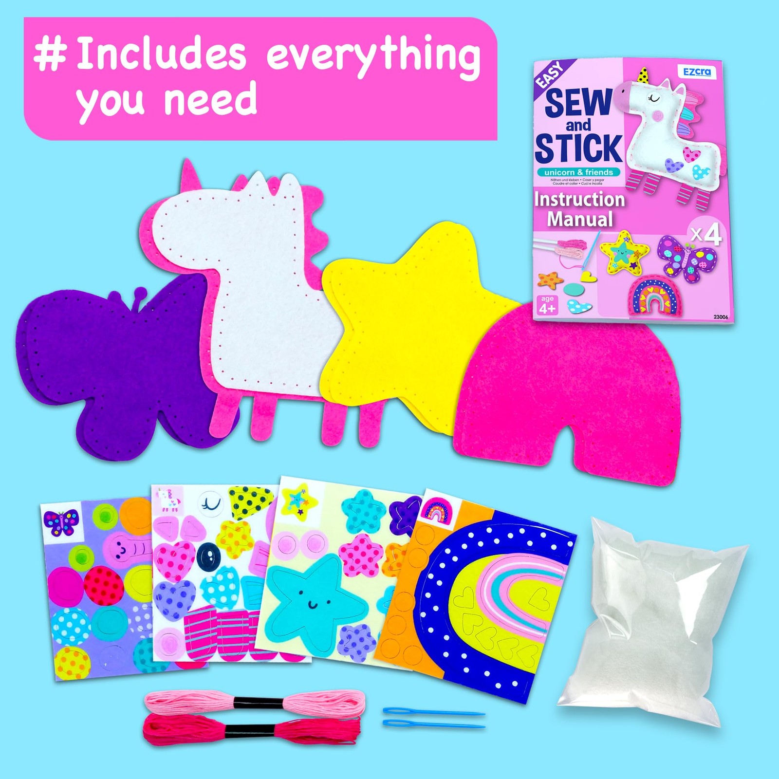 Unicorn Sewing Kit for Ages 4-8 – 4 Beginner Sewing Crafts Projects – No-Mess…