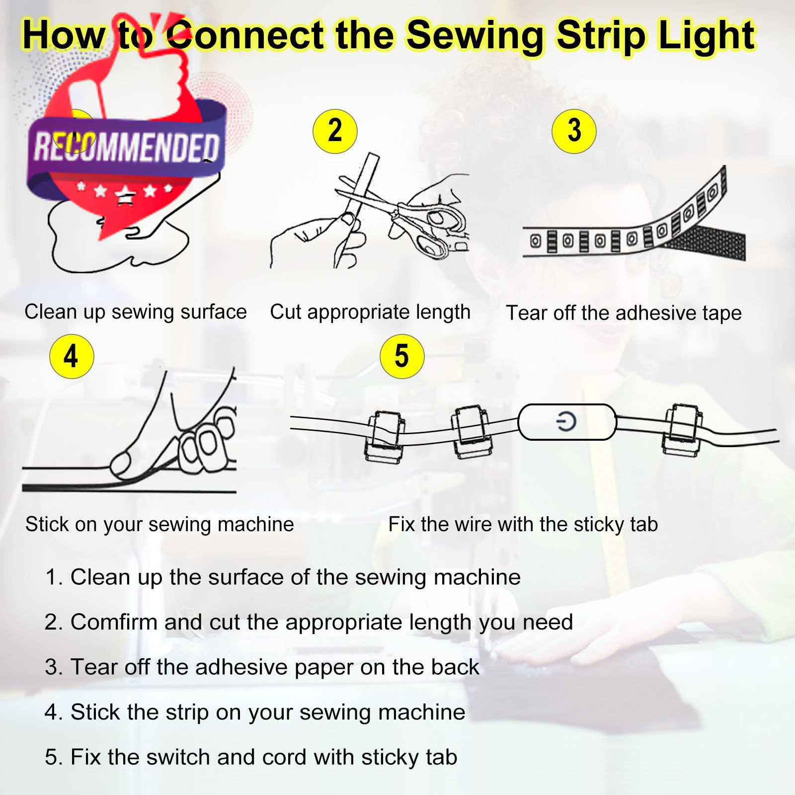 Sewing Machine Led Light Strip With Touch Dimmer, Usb Powered 6500k Cold White