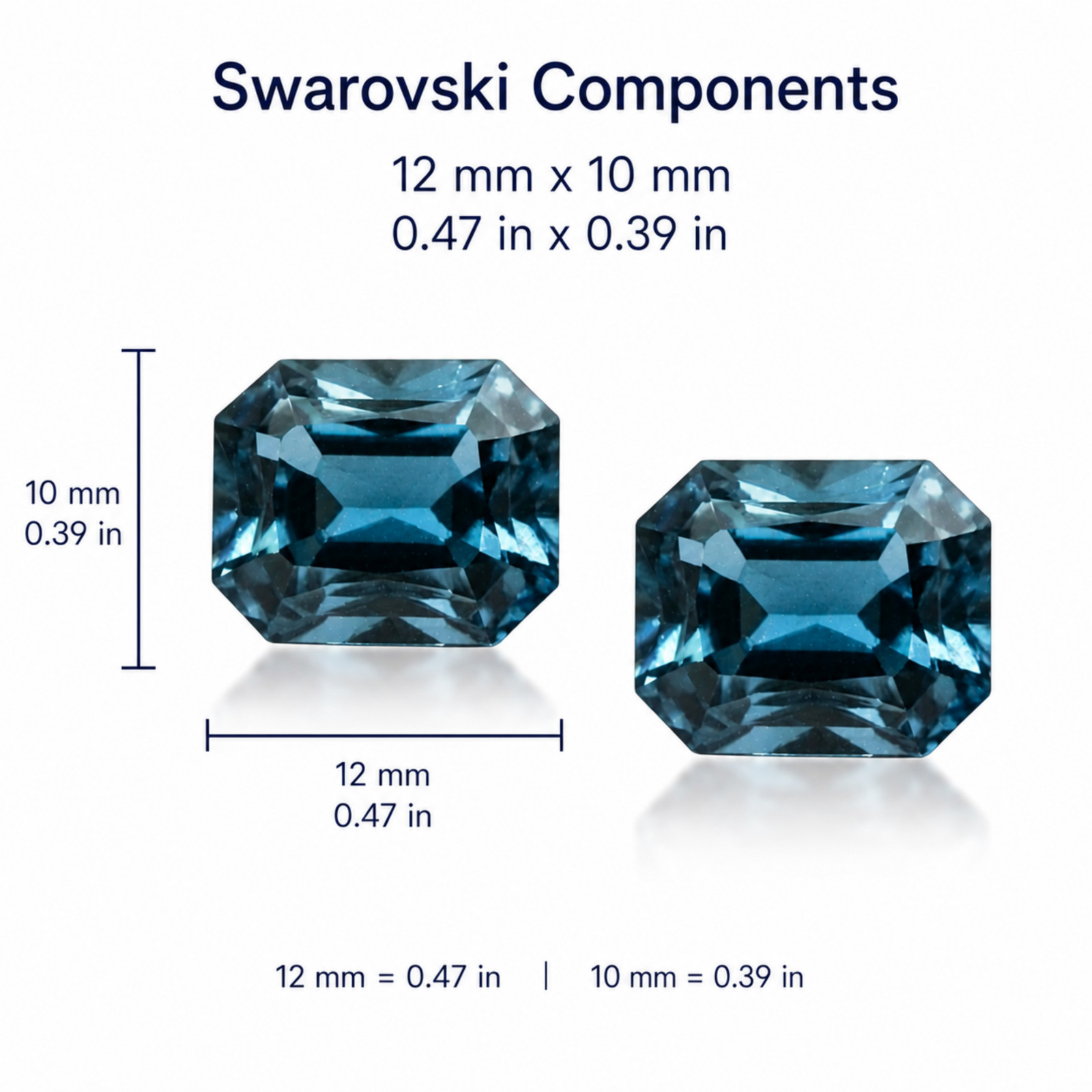 Vintage NOS Swarovski 4600 Aquamarine Octagon Crystals 12x10mm Foiled Back 2pc