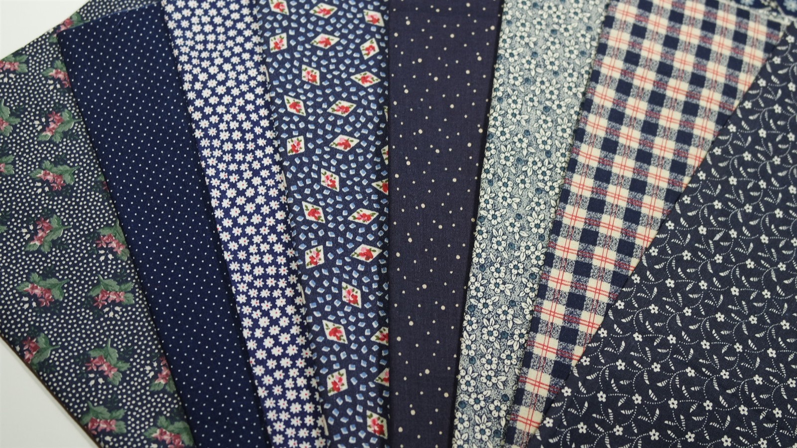 Indigo Navy Vintage Blue Calico Floral Dot Stripe Vintage Quilt Fabric Scrap Lot