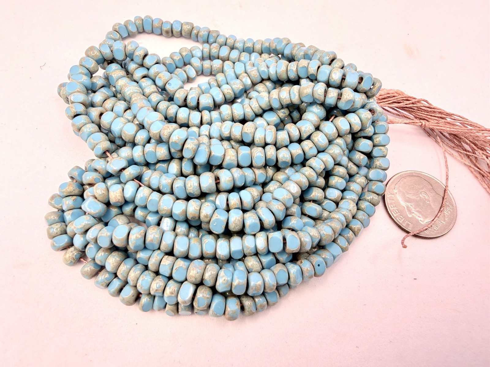 12 Strands Czech Glass 3-Cut Seed Beads Picasso Turquoise 6” Table Cut 3×4-5mm