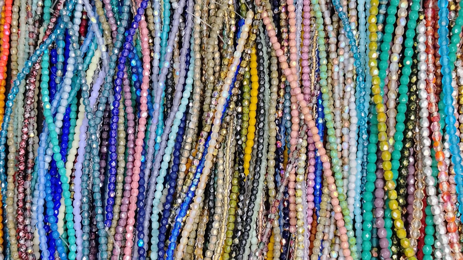 Czech Glass Facet (2mm & 4mm) Fire Polished Bead Strands Lot (23) ALMOST 2 LBS