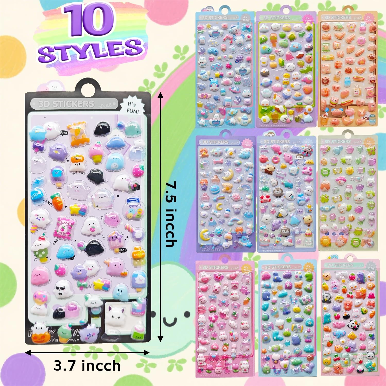 3D Puffy Stickers, 10 Sheets 500+ PCS Mini Kawaii Resin Decorative Stickers f…