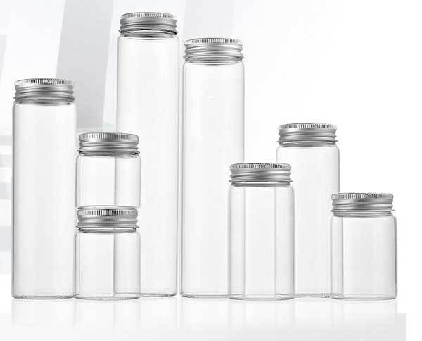 Luxurious 5ml-200ml Empty Transparent Glass Storage Bottle Aluminum Silver Cap