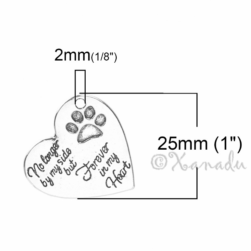 Pet Memorial 25mm Forever In My Heart Pendant Charms C8933 – 2, 5 Or 10PCs