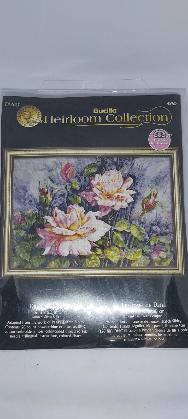BUCILLA Heirloom Collection DANA’S ROSES 45962 Counted Cross Stitch Kit 16”x 20”
