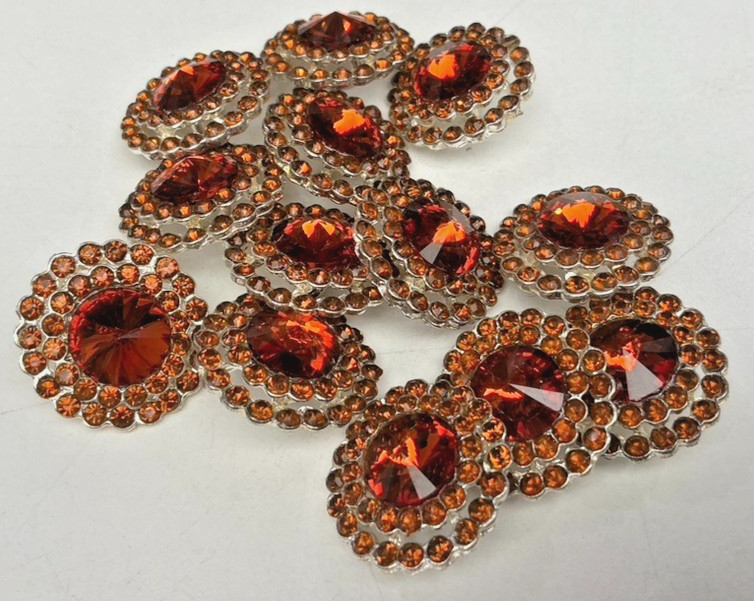 glass crystal amber brass rhinestones 3/4″ 5pcs