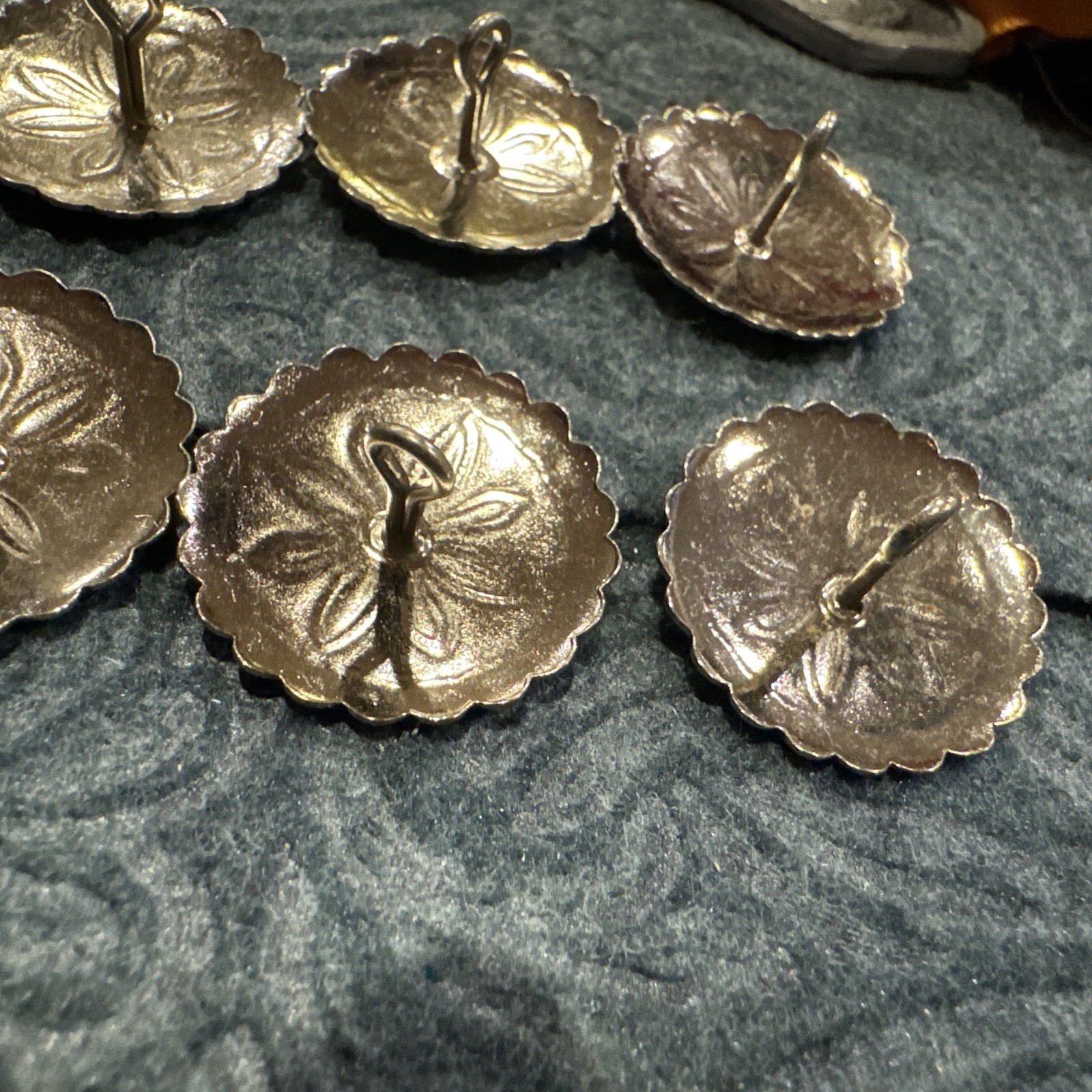 6 – Silver Tone Concho Buttons – Western, Native Crafts – 1″ Large Stamped