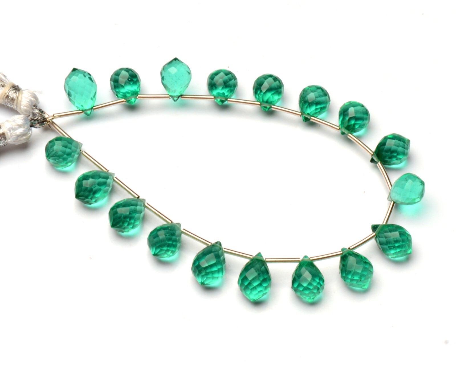 Emerald Gem Color Quartz Faceted 9×7 mm Size Teardrop Shape Briolette Beads 7″