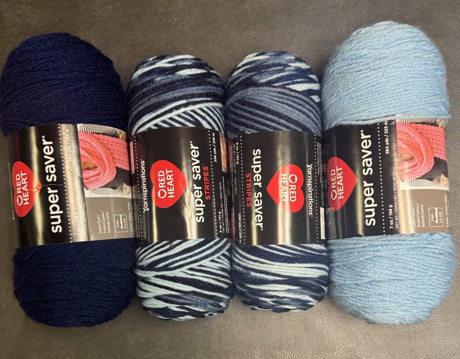 Red Heart Super Saver Shaded Dusk 5 Oz + Red Heart Soft Navy& Light Blue 7 Oz