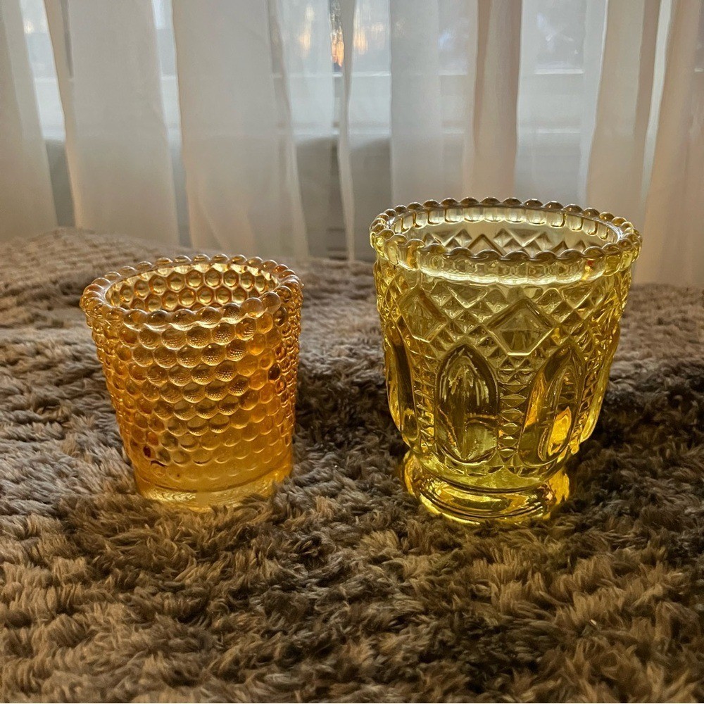 Vintage Amber Hobnail Glass Votive, Tea Light, Toothpick Holders (2)