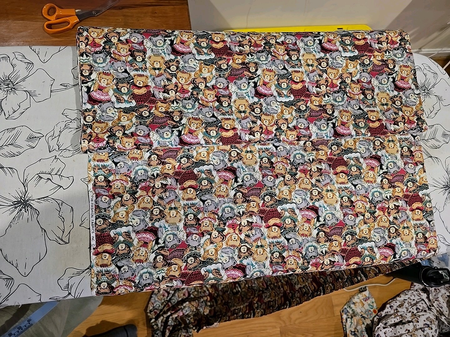 Hi-Fashion Fabrics Regal Mix Of Bears With Gold Accents. OOP 9 Continuous Yards