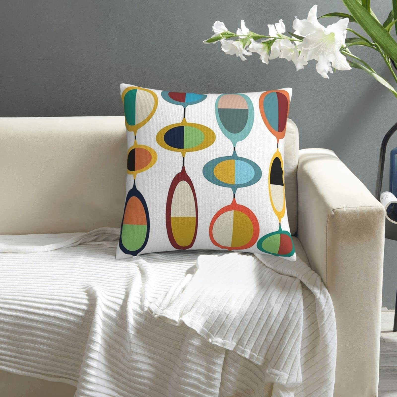 Mid Century Modern Square Pillow Case Throw Pillow Covers Decorative Pillowca…