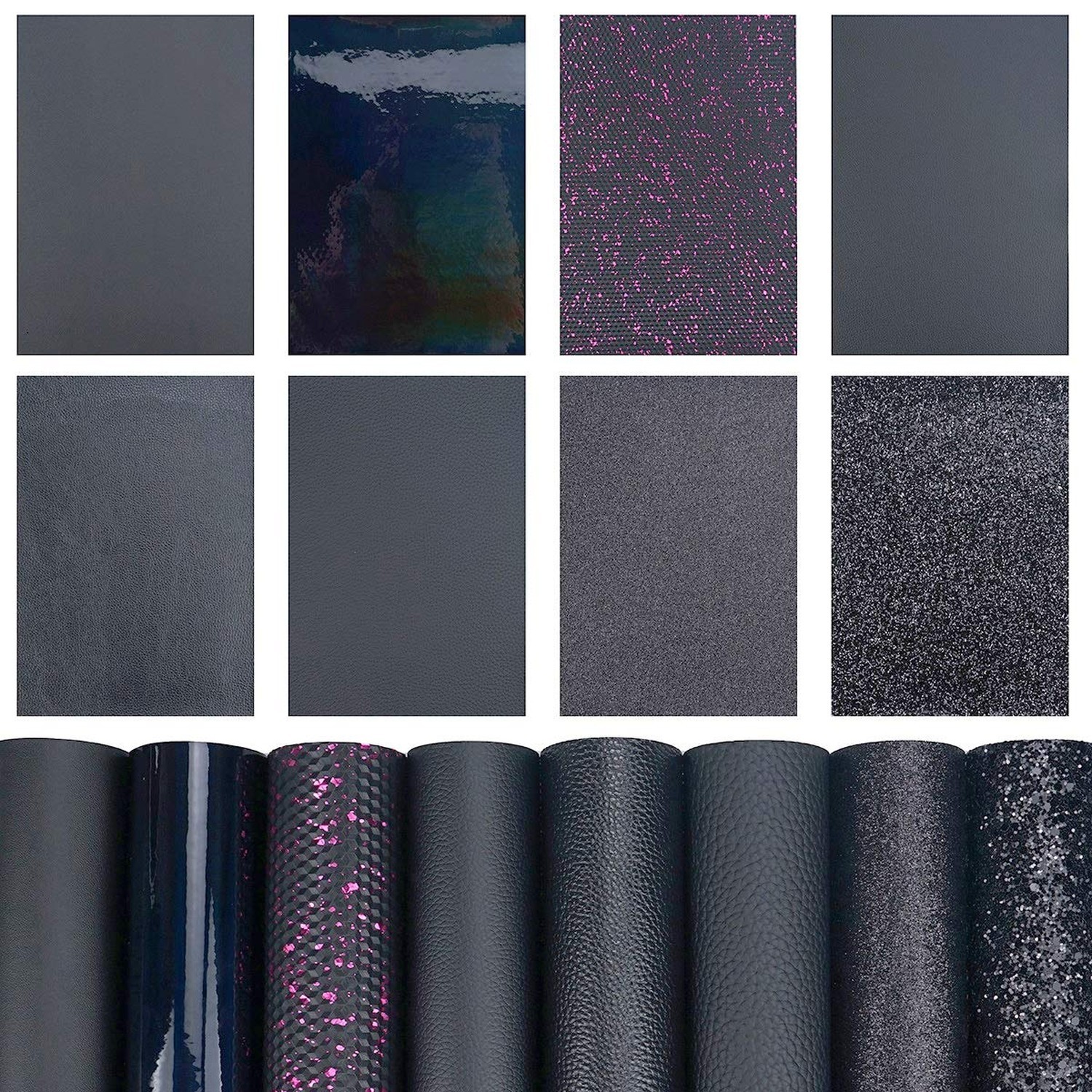 8 Pieces 8×12 Inch Black Series Faux Leather Sheets Including 8 Kinds Leather…