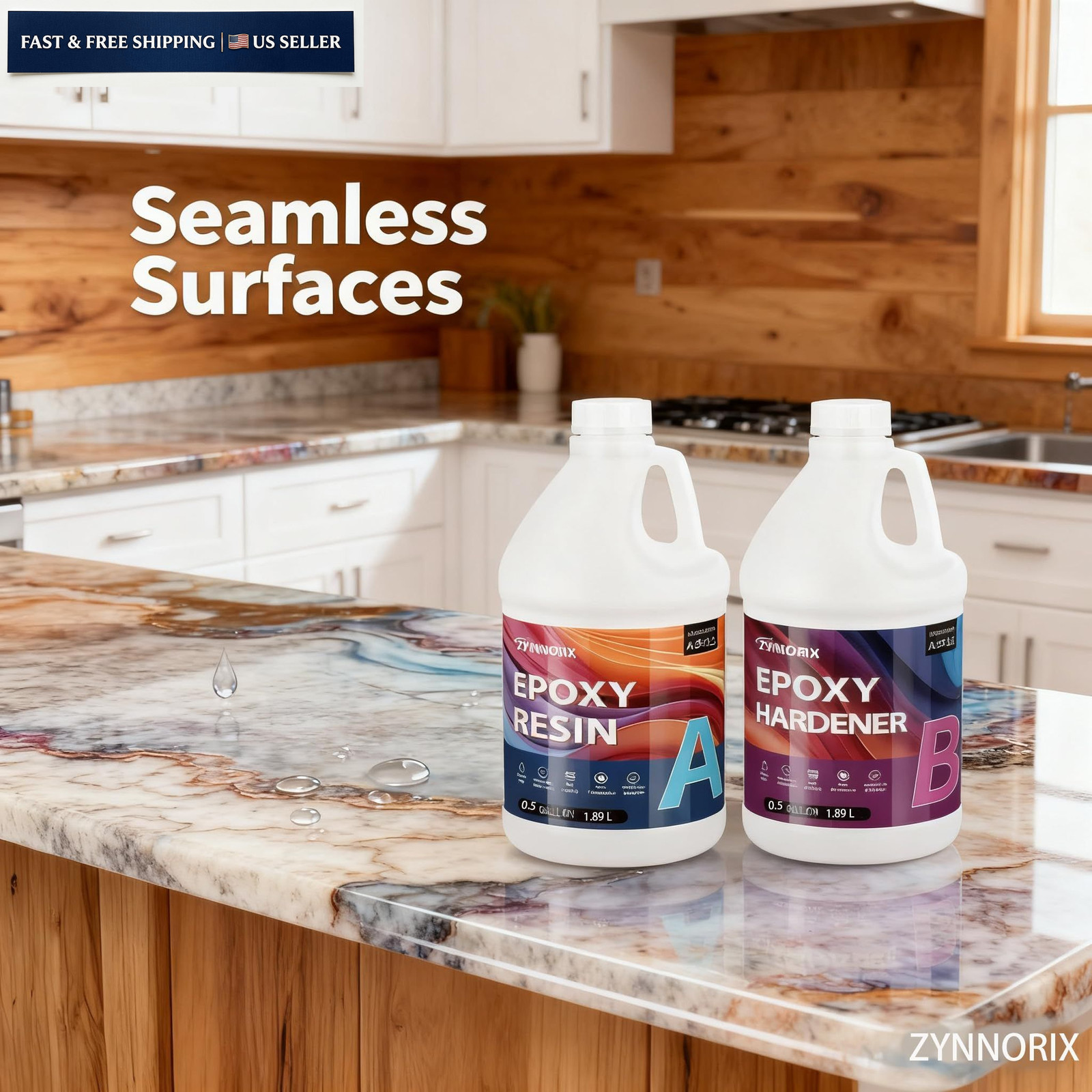 ZYNNORIX Resin Epoxy 1 Gallon,3×UV Resistant,Self 1 Gallon, 1 Gallon
