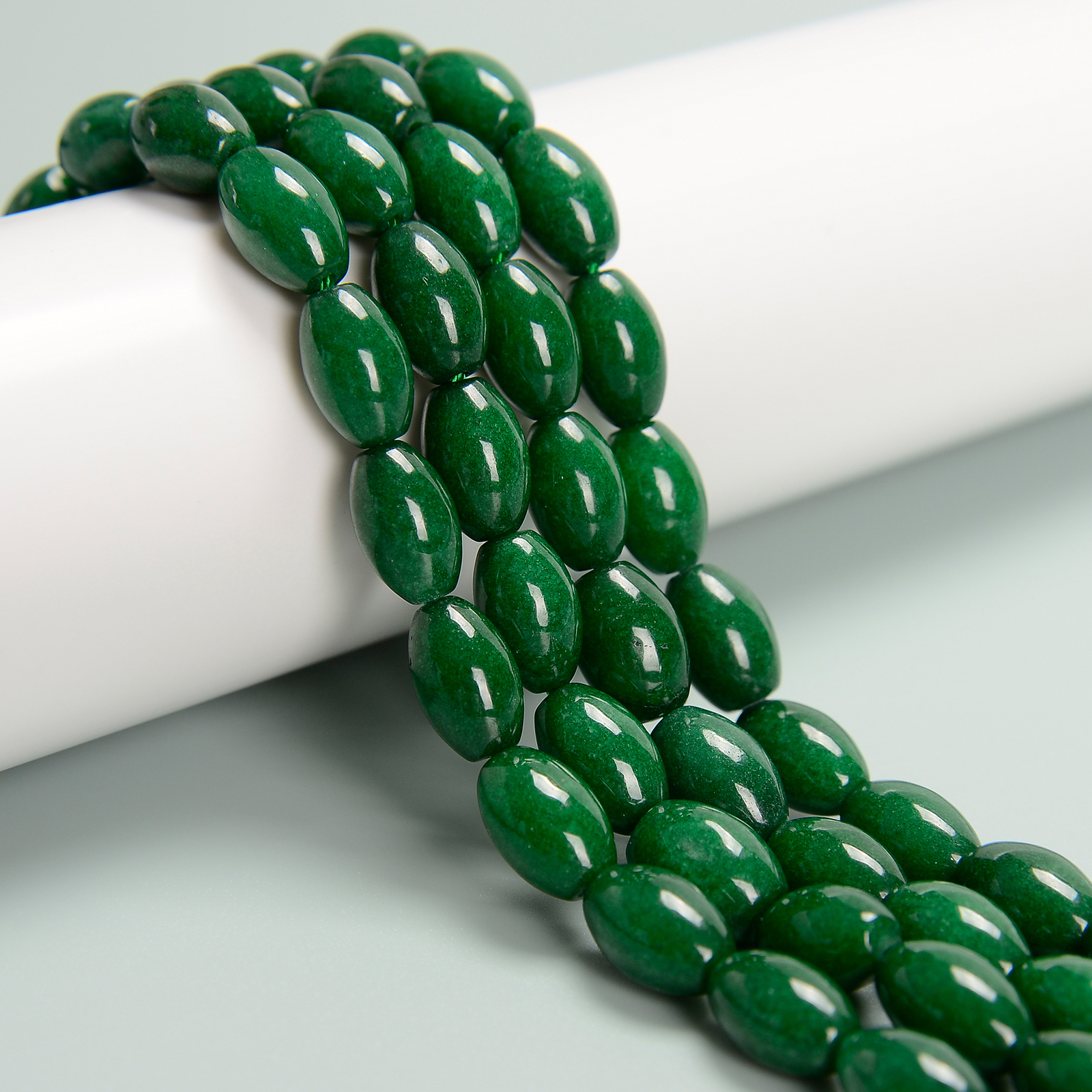Emerald Green Dyed Jade Rice Shape Beads Size 8x12mm 15.5” Strand (8x12mm)