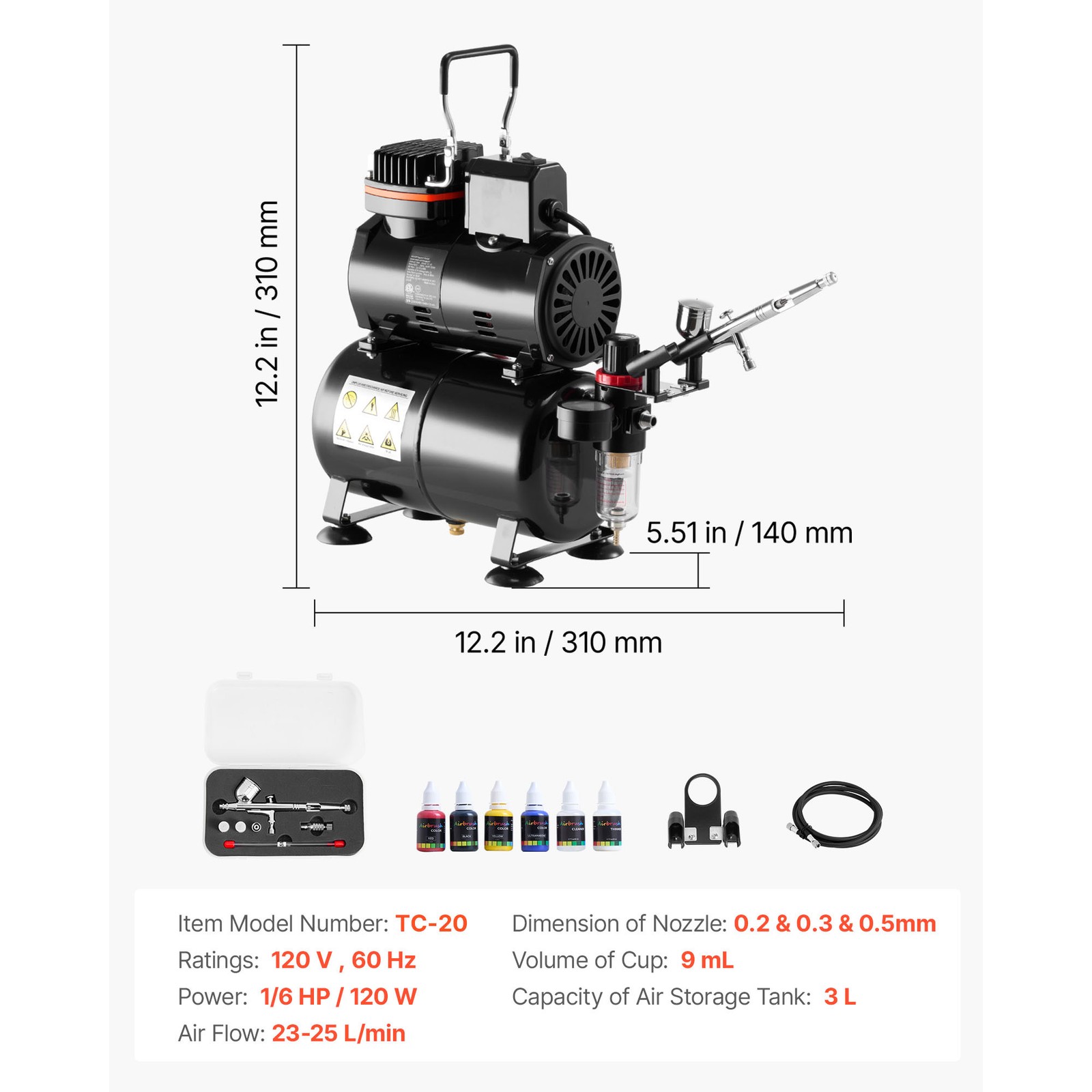 Uimoso Airbrush Kit with Compressor, Tank, Single Airbrush, and 3 Nozzles