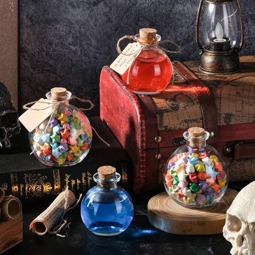 2 pack Glass Potion Bottles with Corks 5oz Empty Spherical Jars for DIY Small