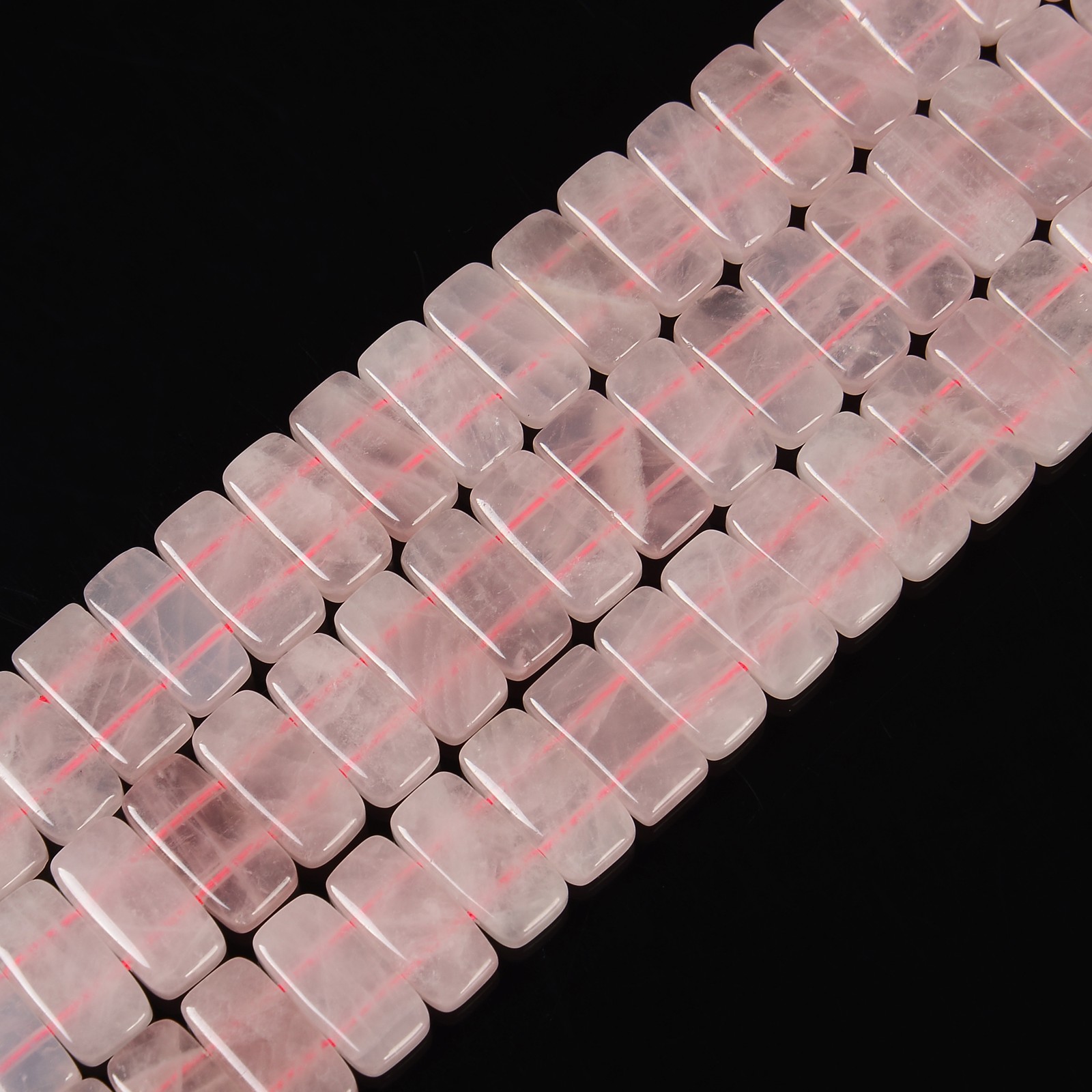 Natural Rose Quartz Double Drill Rectangle Beads Size 10x20mm 8” Strand