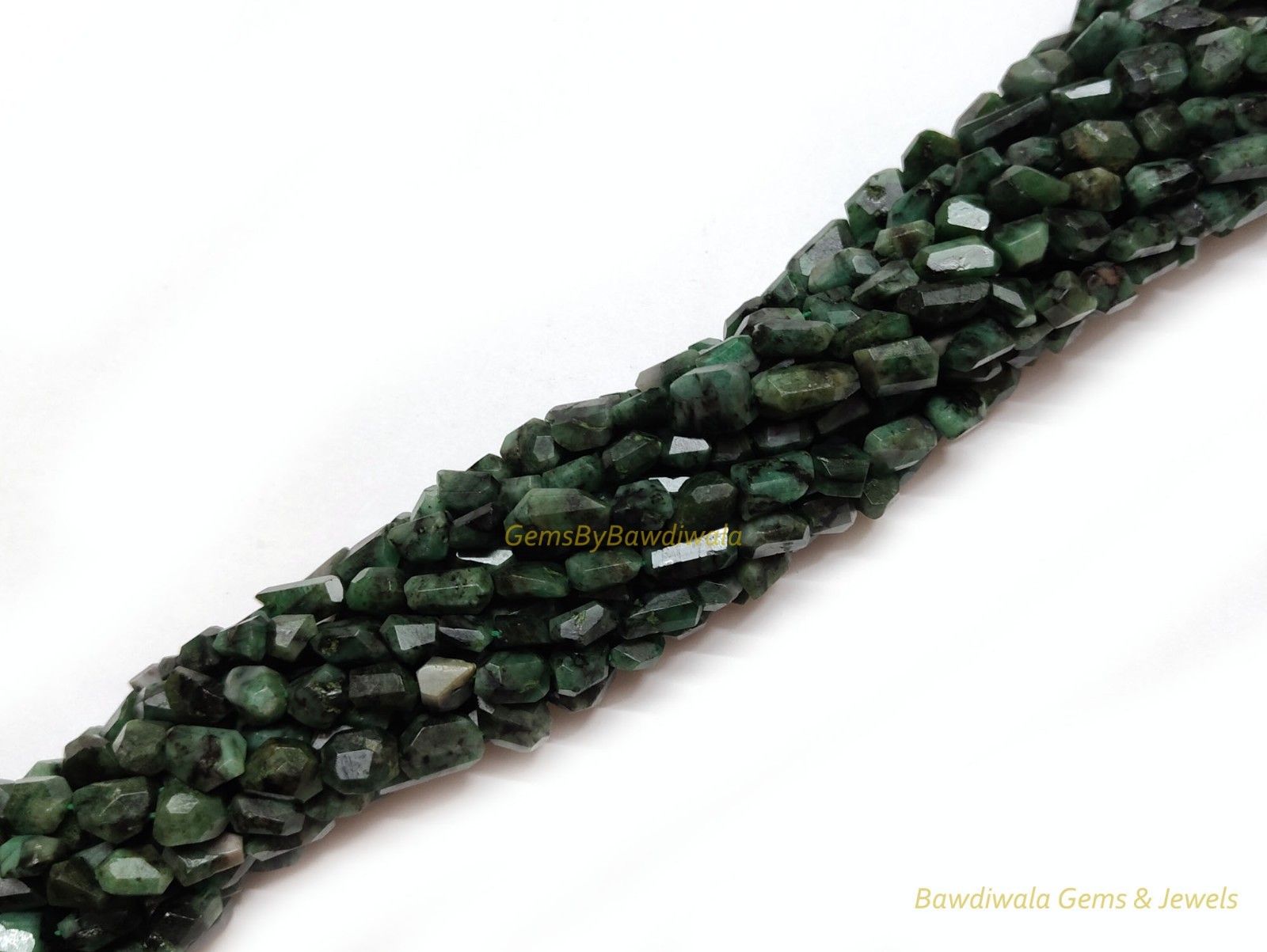 Natural Emerald Faceted Nugget Beads – Green Emerald Gemstone Tumble Bead Strand