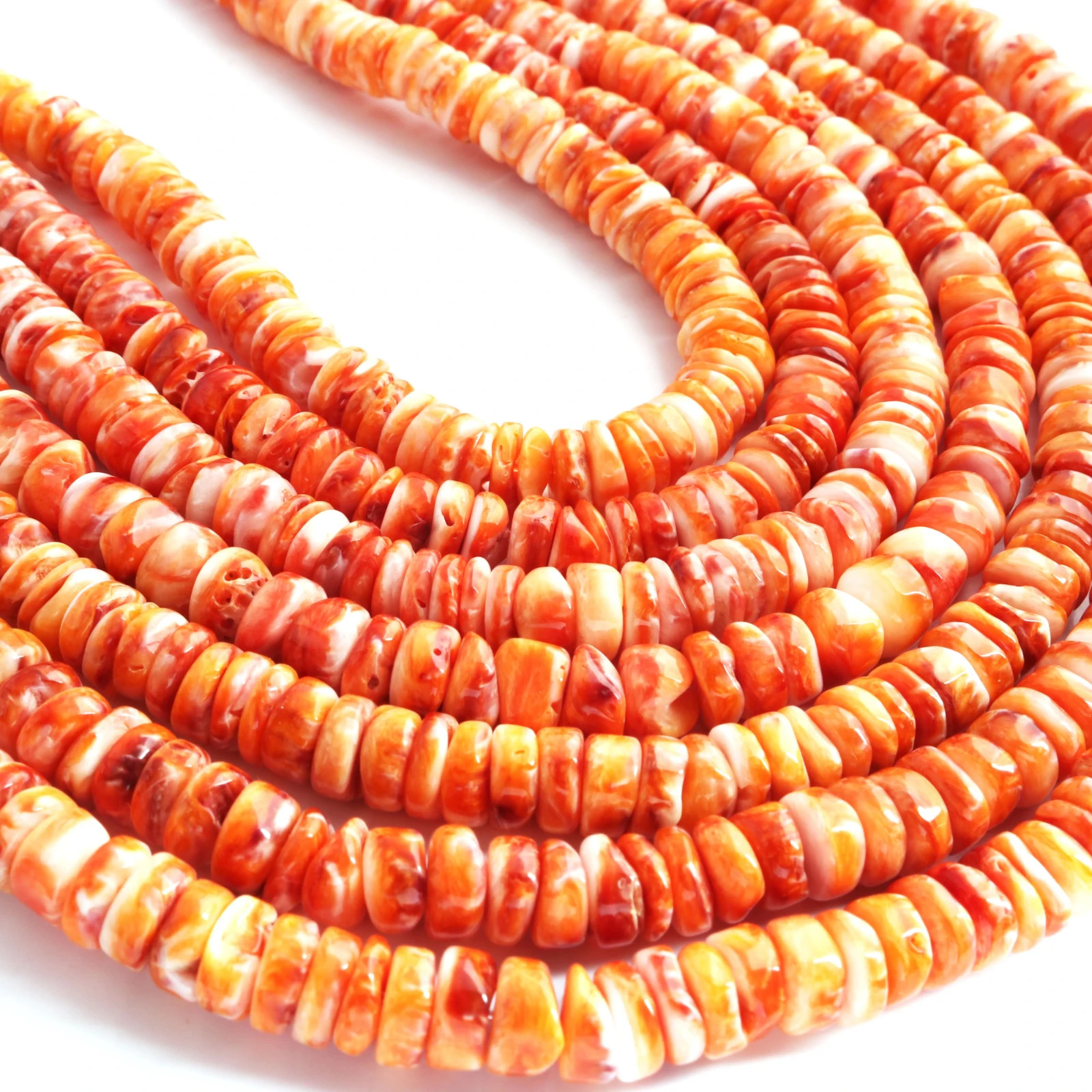 1 Strand Gigantic Orange Spiny Oyster Shell Beads From Mexico (Gem Quality- Mini