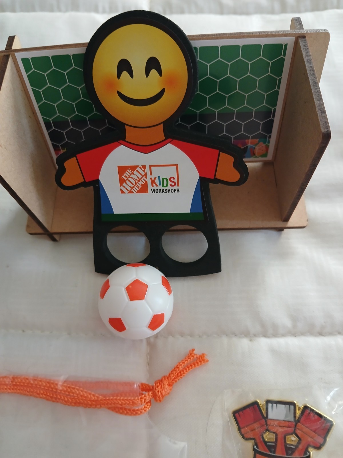 FIFA WORLD CUP Home Depot Kids Workshop Wooden kit called FLICK SOCCER and PIN