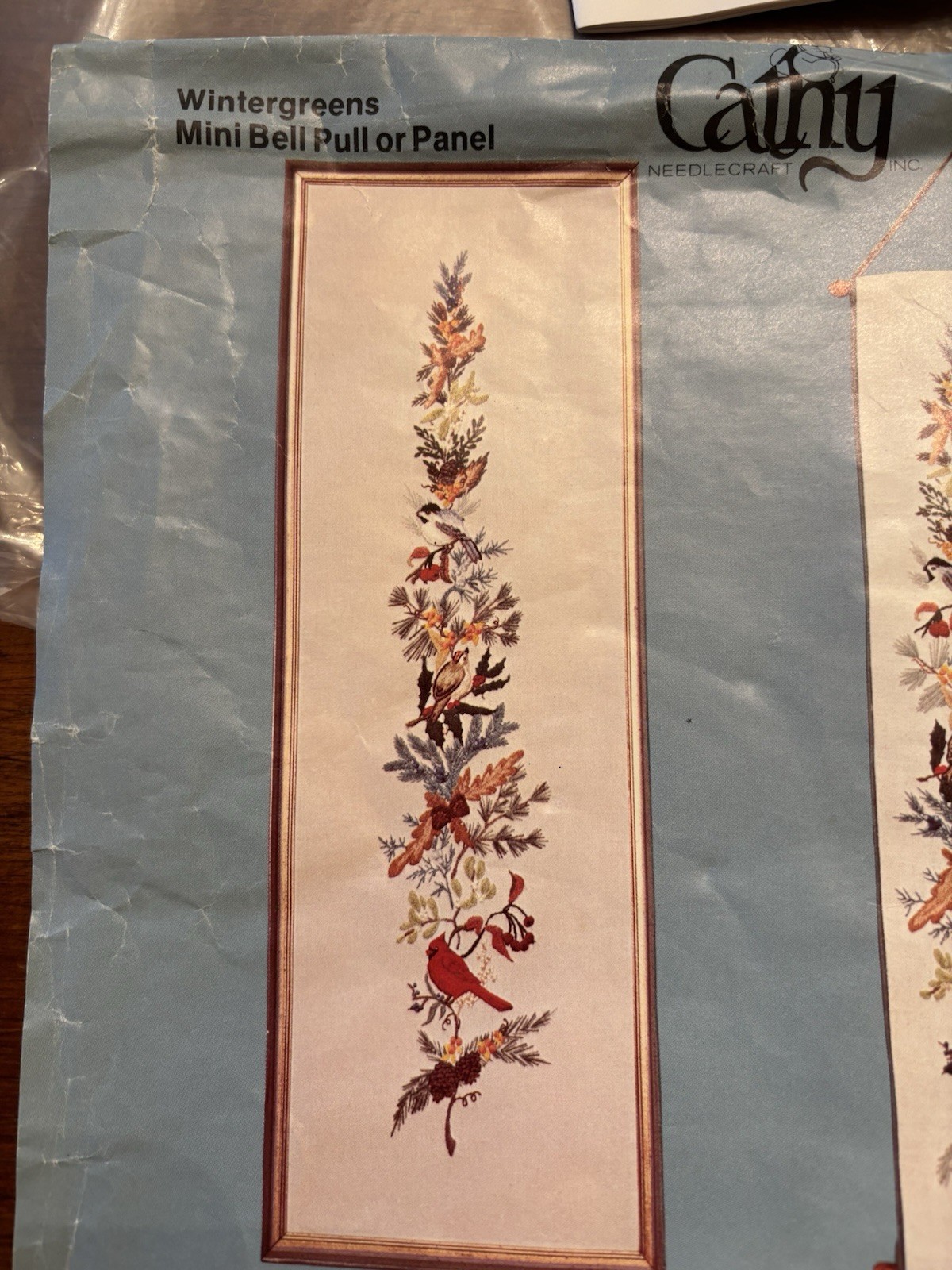 Wintergreen Mini Bell Pull Panel No122 Crewel by Cathy Vintage Embroidery RARE