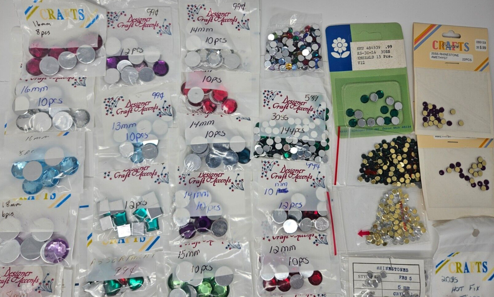 Lot of 40 Packs Assorted Vintage Glue-On Jewels Rhinestones Sewing Crafts