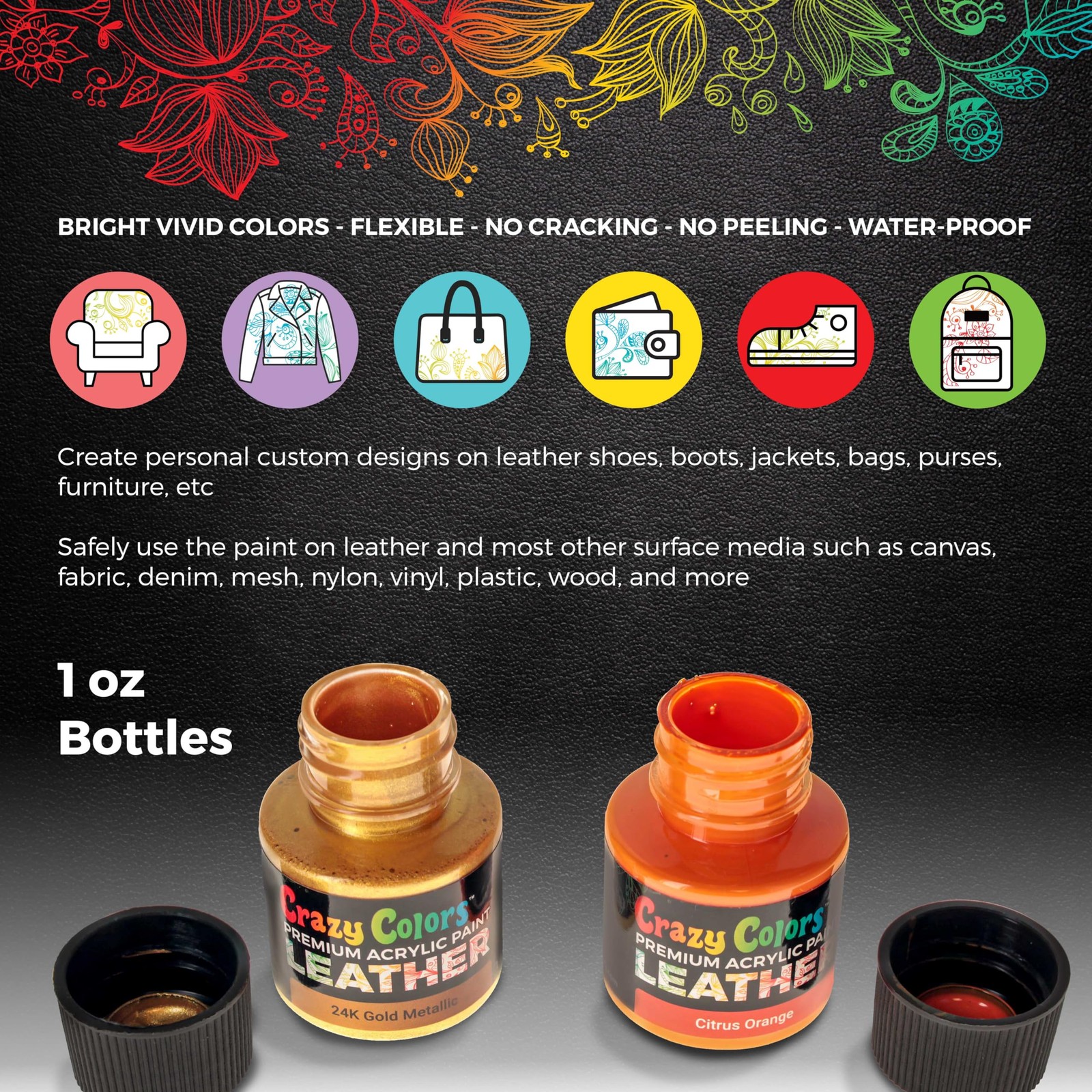 Acrylic Leather and Shoe Paint Kit, 29 Colors, Deglazer, 4-Piece Brush Set – 1 o