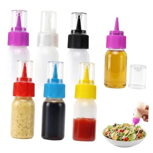 6 Pcs Plastic Squeeze Bottles – Leak Proof Condiment Bottles Set with Colorful