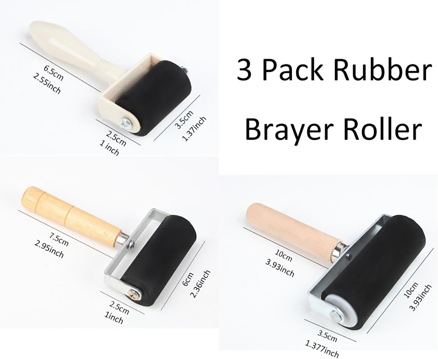 3pk Rubber Roller Brayer Rollers 1.4/2.4/4 Inch Art Craft Roller for Printmaking