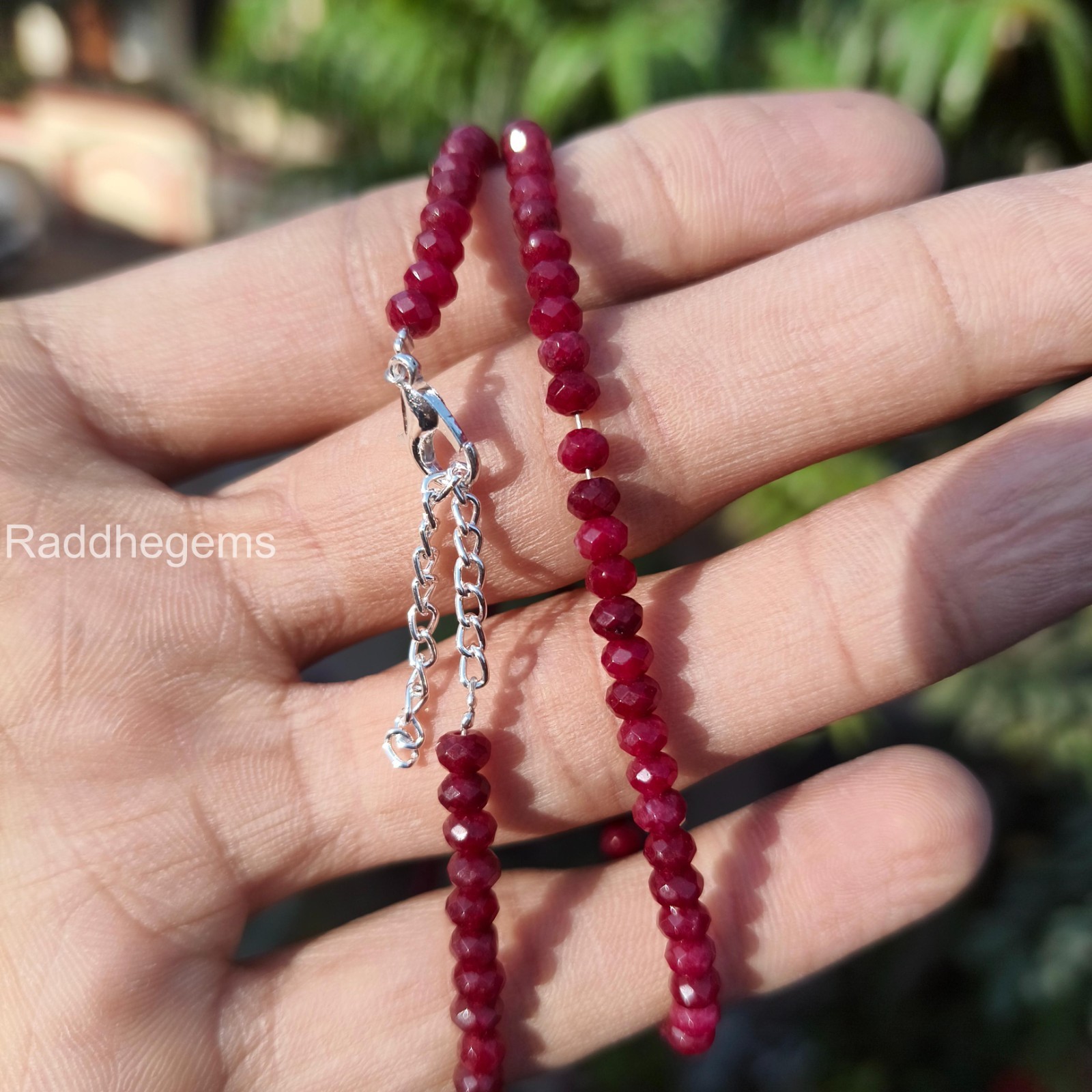 Red Ruby 4mm Faceted Beads Necklace, Dainty Ruby Gemstone Jewelry, July Beads