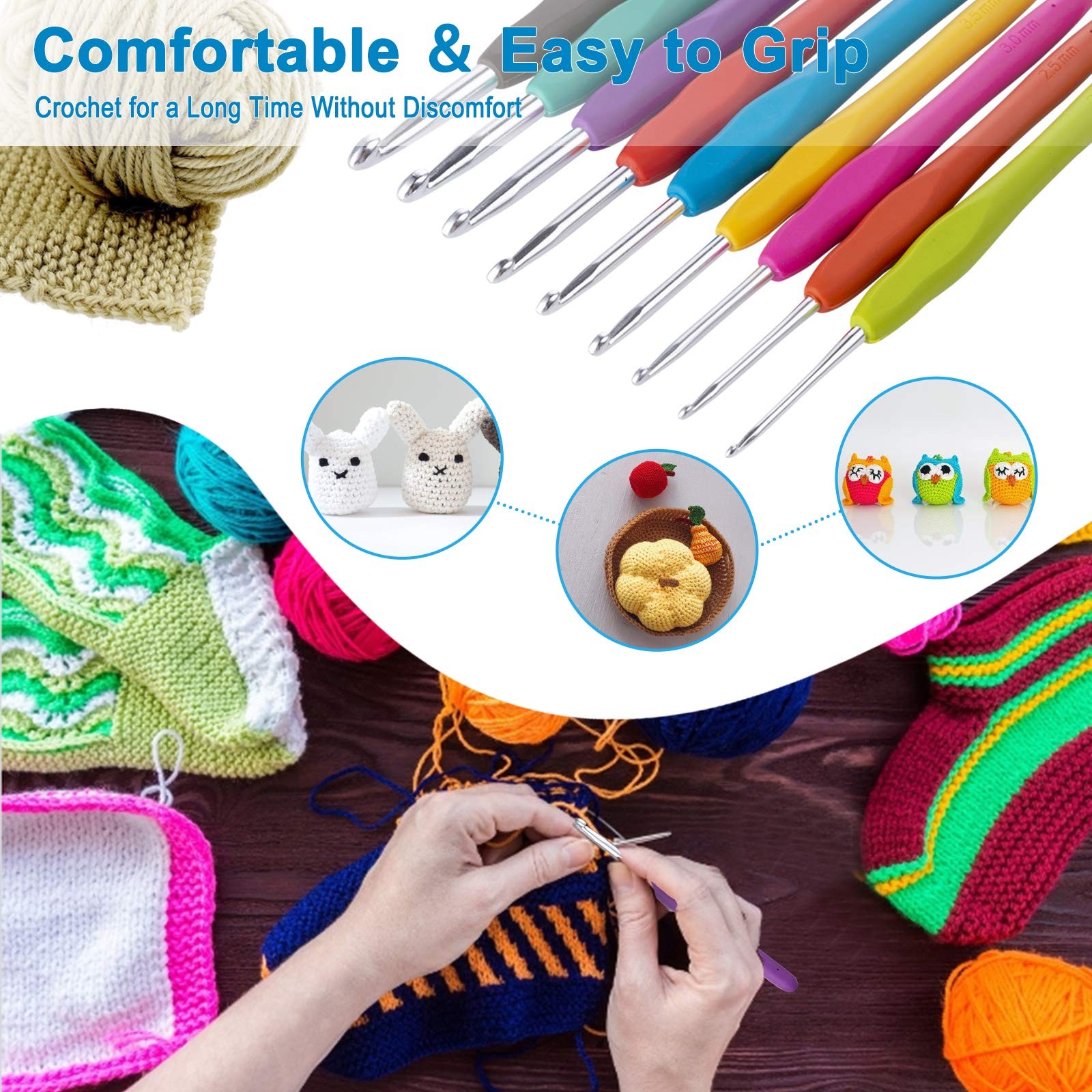 9 Pcs Ergonomic Handle Crochet Hooks Set for Arthritic Hands Knitting