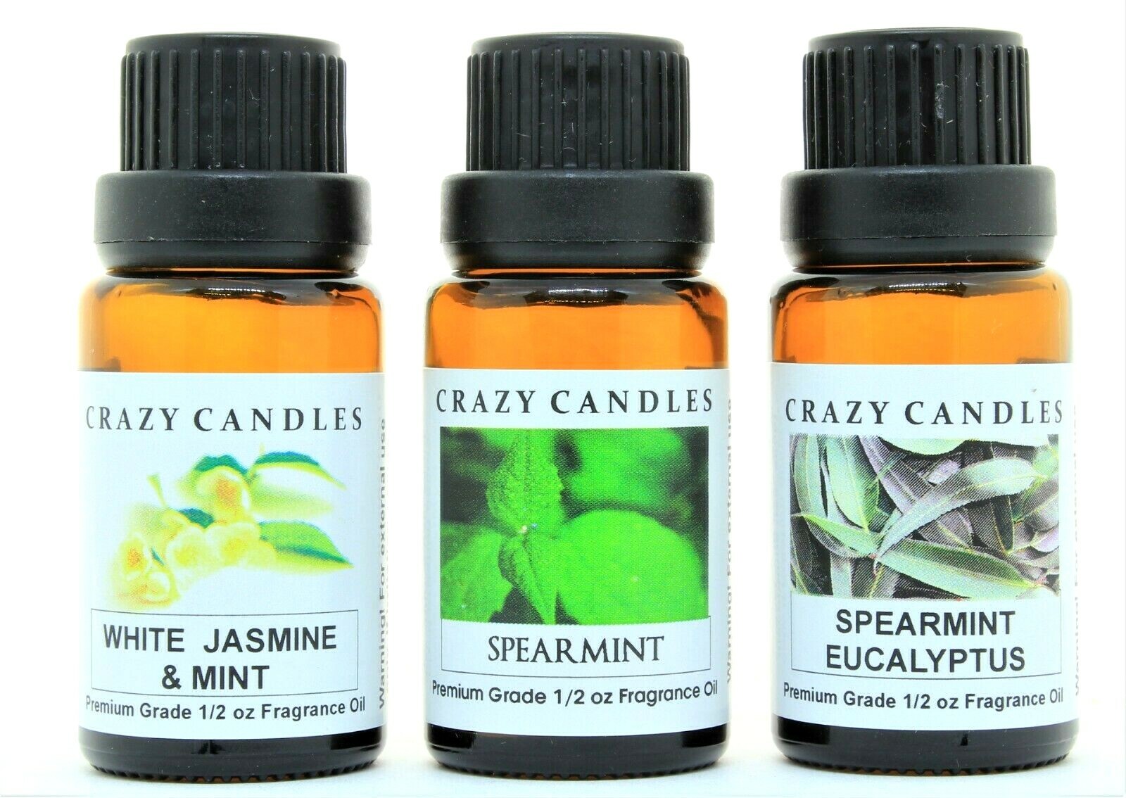 3 Oil Set White Jasmine & Mint, Spearmint, Spearmint Eucalyptus 1/2oz Each