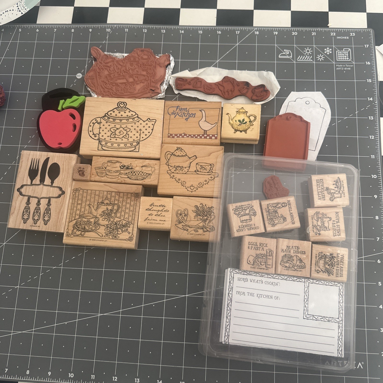 Lot of 22 TEA PARTY KITCHEN COOKING Theme Rubber Stamps + Blank Cards