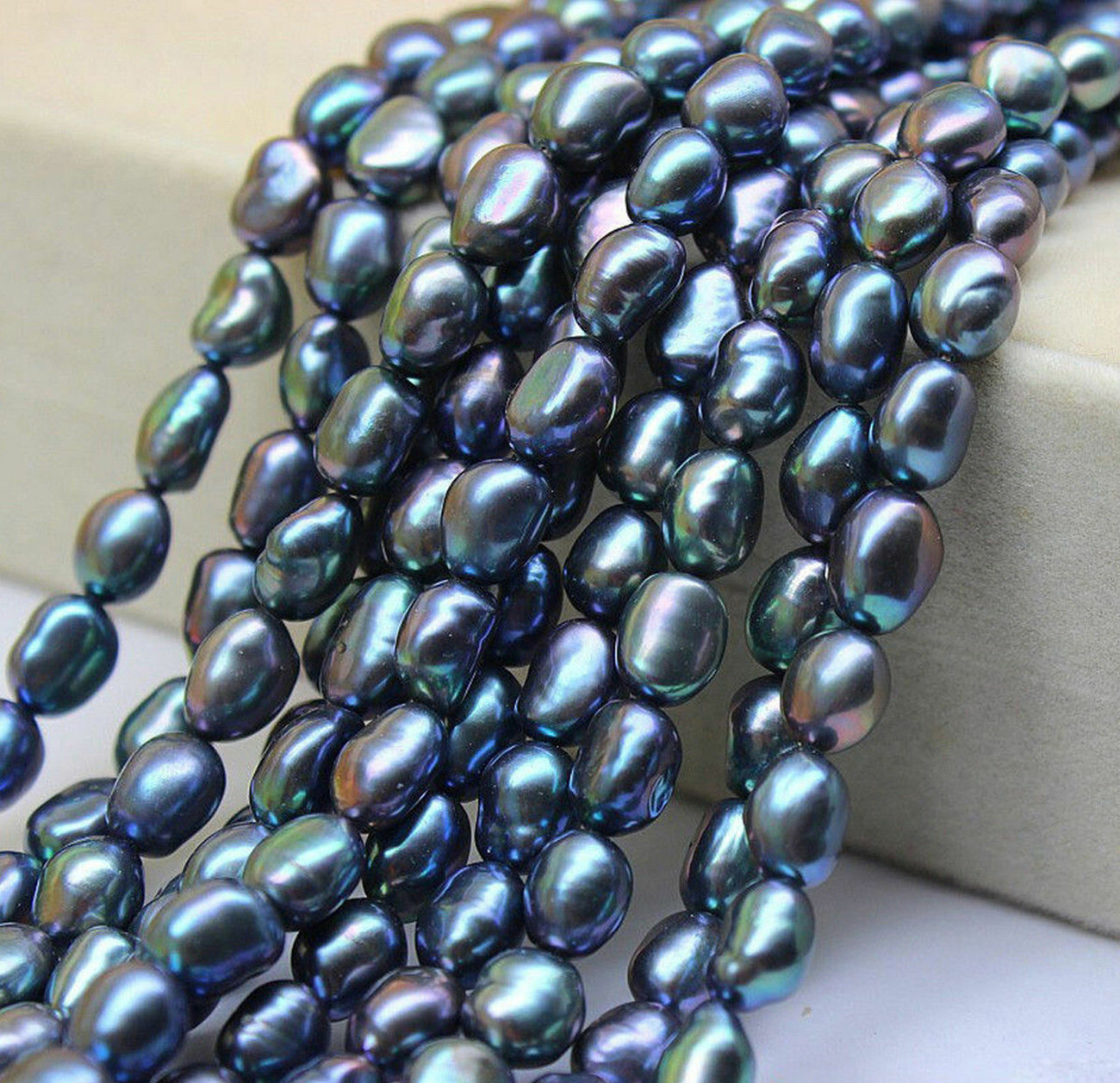 Natural 9-10mm Peacock Black Freshwater Baroque Pearl Loose Beads 14” Strand