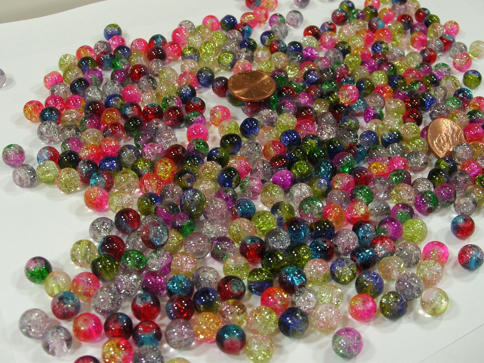 Two Pounds (7mm x 8mm) Round Assorted India Crackle Glass Beads Bulk (TKK-9) ⭐