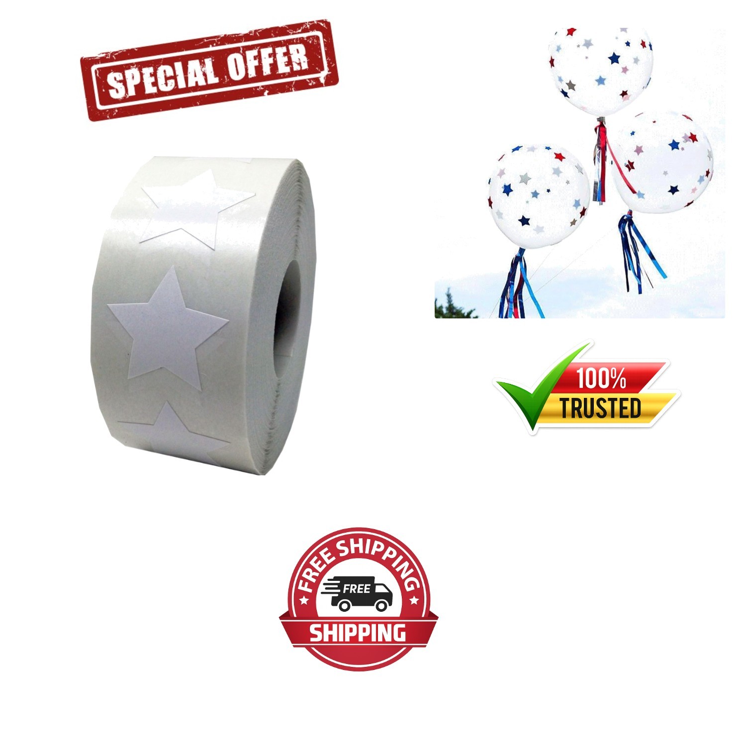 500 Eco-Friendly 1-Inch White Star Shape Stickers – Easy Peel Adhesive Labels