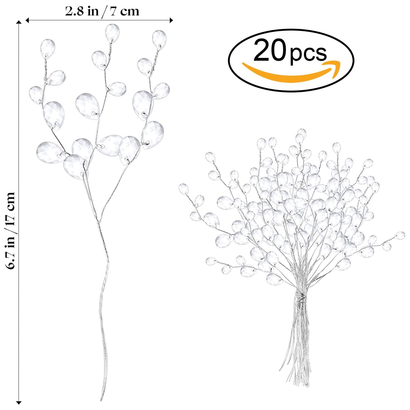 20 Stems Artificial Flowers Crystal Acrylic Ornament Artificial Bouquets Acry…