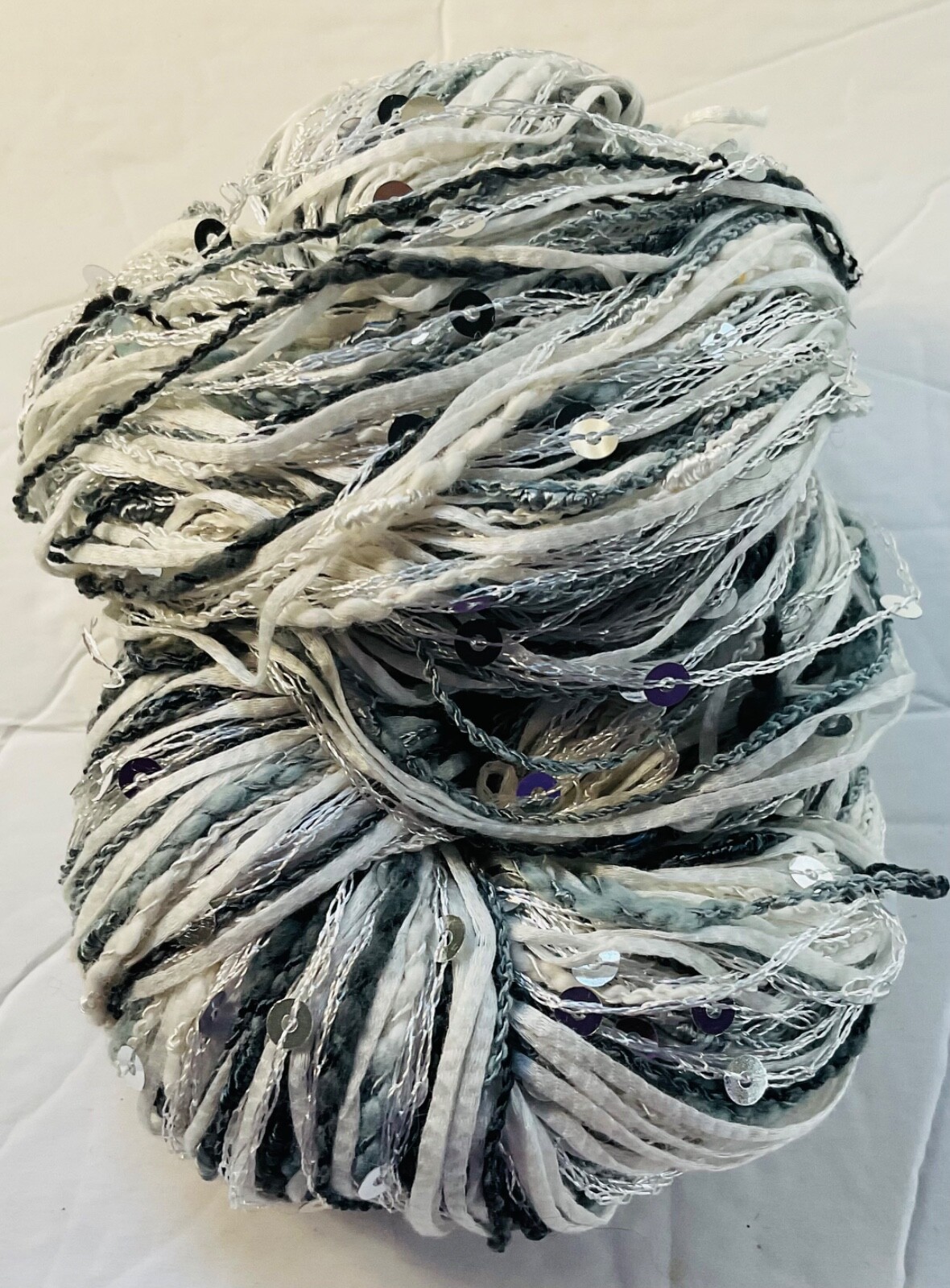 Lucci Yarns New Lucatape Yarn Unit of 1 White/Gray/Silver Sequins Not Plied