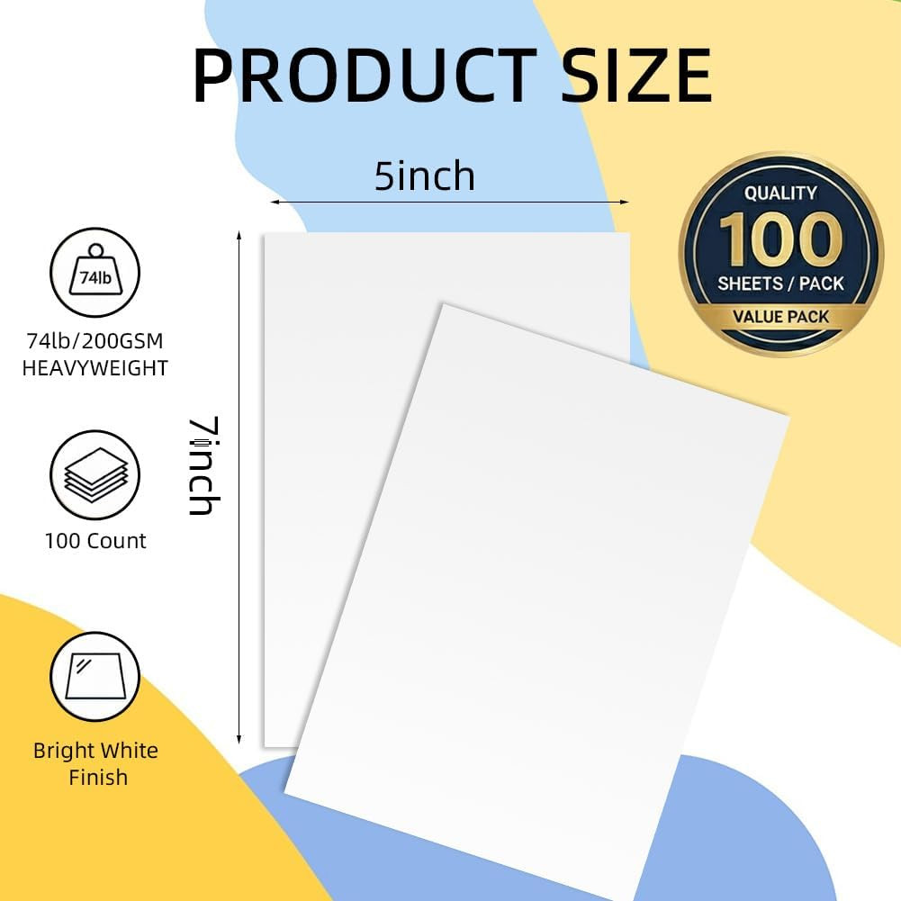 White Cardstock 5×7, 100 Pack Heavyweight 74lb / 200GSM Cardstock Paper, Blank C