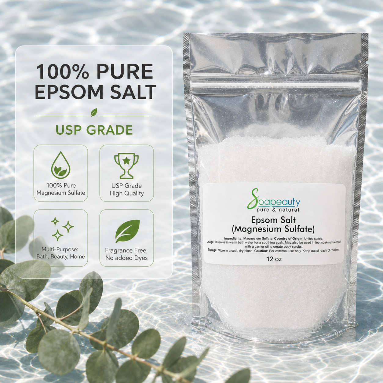 Soapeauty Epsom Salt (Magnesium Sulfate) 100% pure natural USP grade