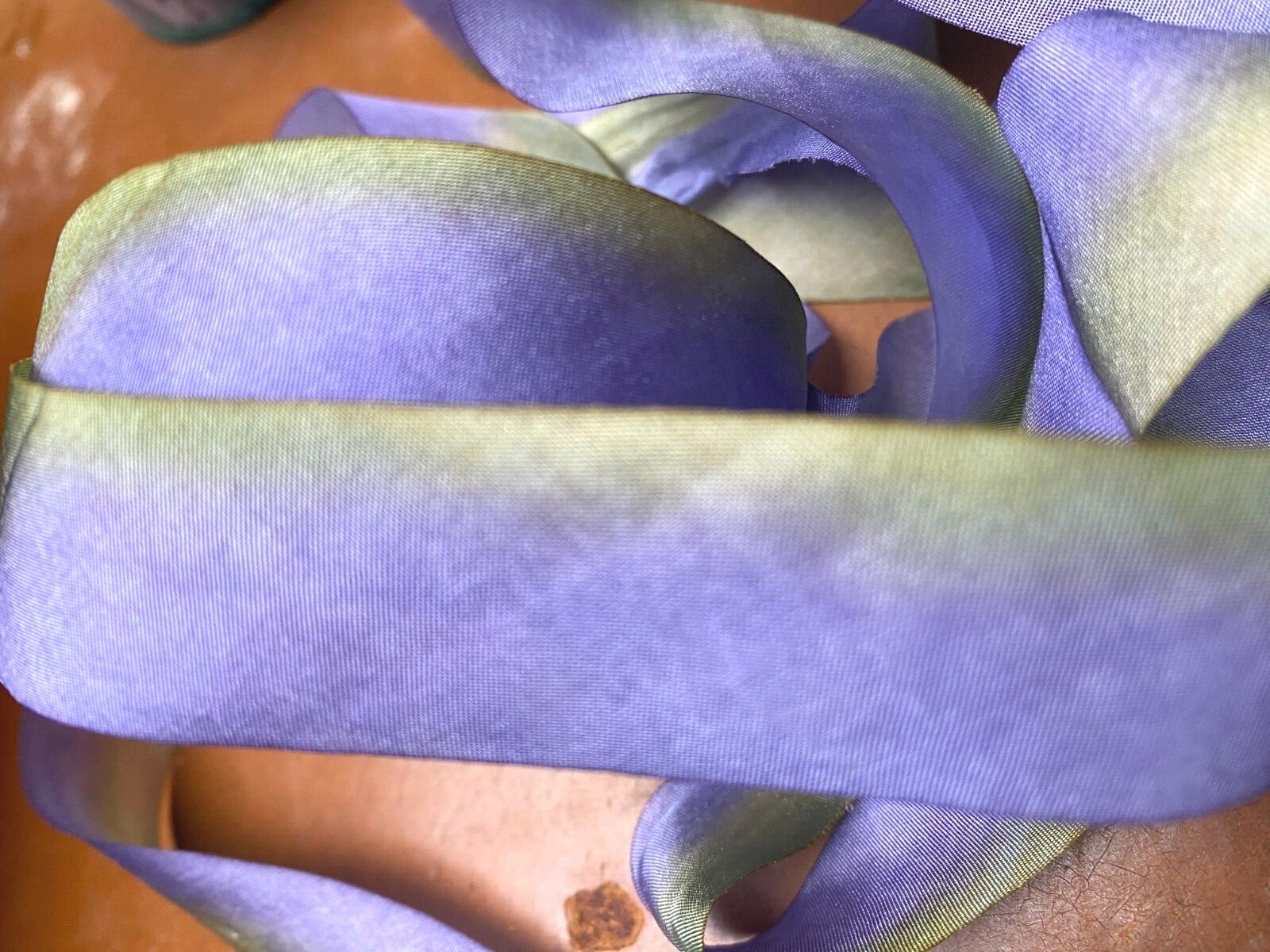 silk hand dyed 1″ ribbon 1yd made in USA lavender green tea